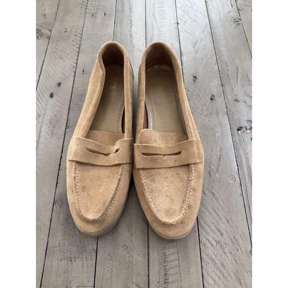 ZARA Split Leather Suede Penny Loafers Moccasins Tan Brown Size 37 7 - Picture 1 of 6